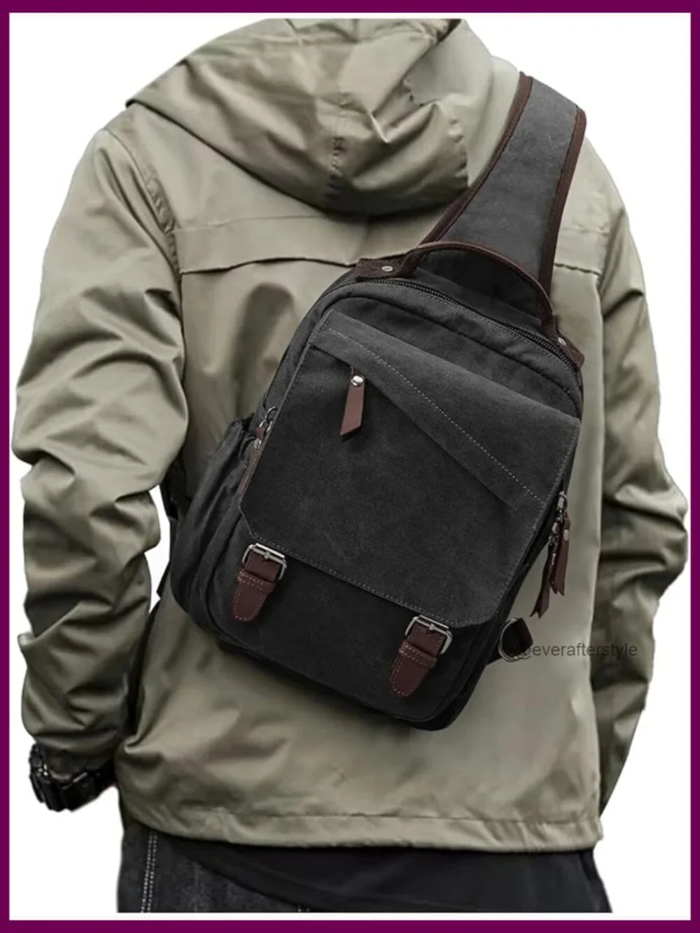 Canvas PU Leather Messenger Bag Crossbody Sling Backpack Shoulder Bag